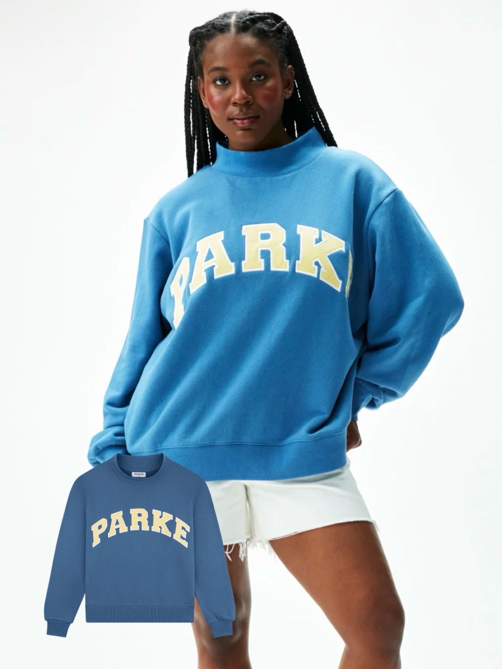 Parke Heritage Varsity Mockneck Summer Washed Indigo + Peel Size L/XL - Picture 10 of 10